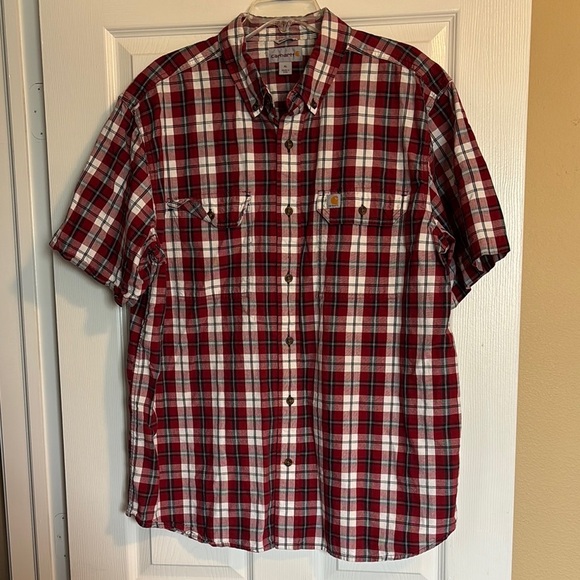 Carhartt men’s red plaid short sleeve button down shirt size XL - Picture 1 of 9